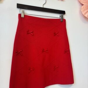 Maeve Red A-Line Knit Skirt with Bow Accents small